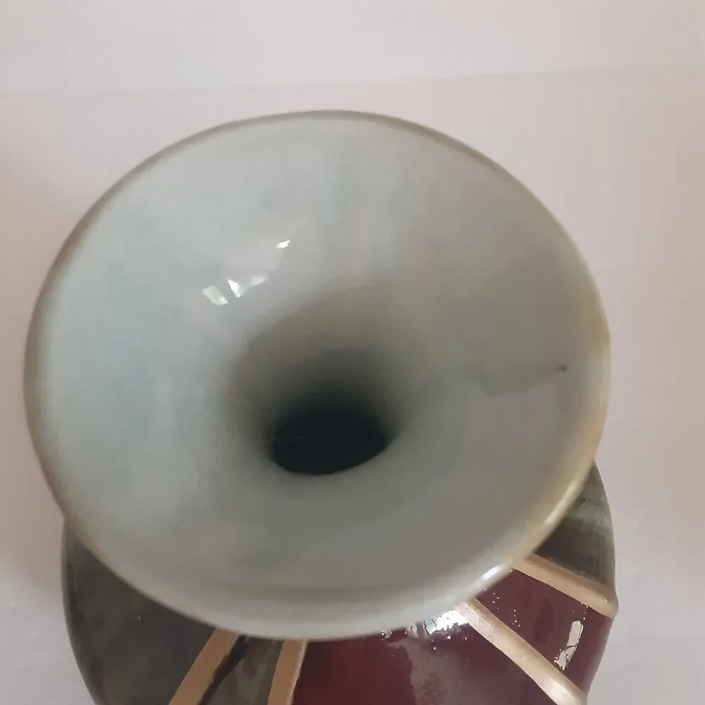 Hand Blown Glass And Stoneware Vase Unique Earthy
